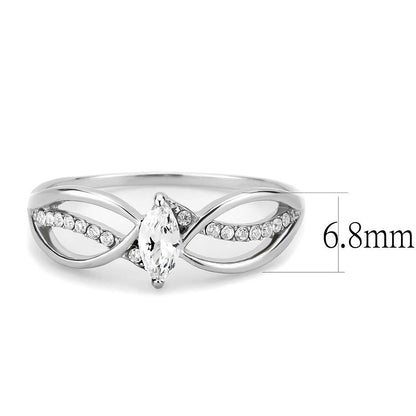 DA262 - High polished (no plating) Stainless Steel Ring with AAA Grade CZ  in Clear