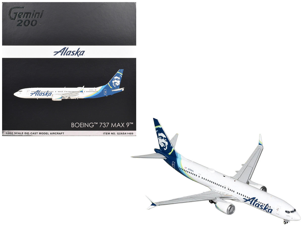 Boeing 737 MAX 9 Commercial Aircraft "Alaska Airlines" (N708AL) White with Blue Tail "Gemini 200" Series 1/200 Diecast Model Airplane by GeminiJets