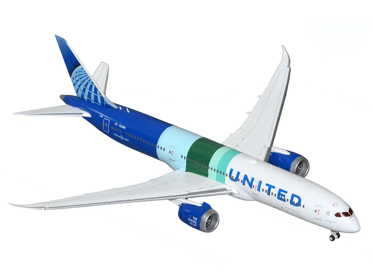 Boeing 787-9 Commercial Aircraft "United Airlines - The Future is SAF" (N24988) White and Blue with Stripes 1/400 Diecast Model Airplane by GeminiJets