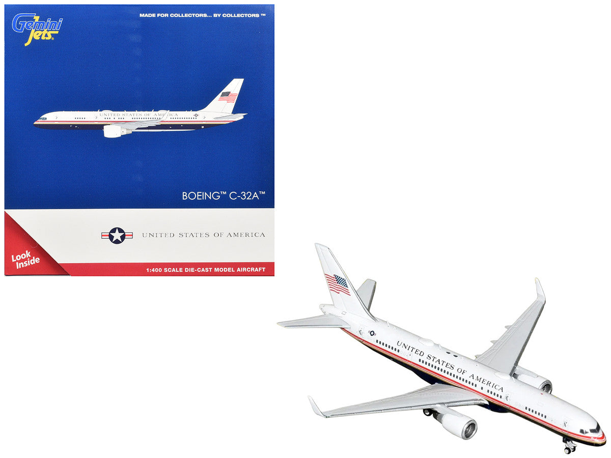 Boeing C-32A Transport Aircraft "Air Force Two - United States of America" (99-0003) White and Blue with Red Stripes 1/400 Diecast Model Airplane by GeminiJets