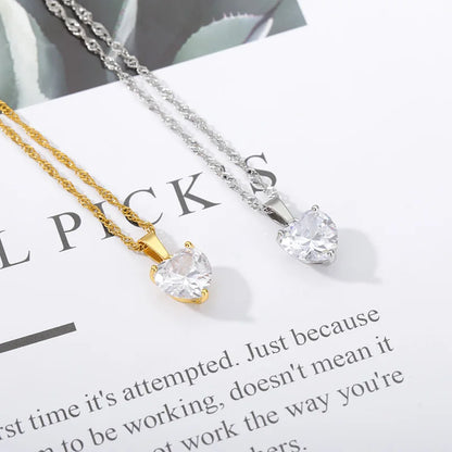 Heart Necklaces For Women Stainless Steel Gold Plated Chain Zircon Heart Pendant Choker Necklace Wedding Boho Jewelry Gift Femme