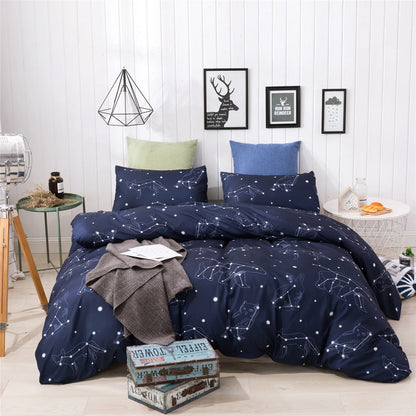 3pcs Set Blue Starry Sky Duvet Cover Bedding Set Double Bed Duvet Cover Twin King Size Bed Constellation Pattern Bed Sheet Set
