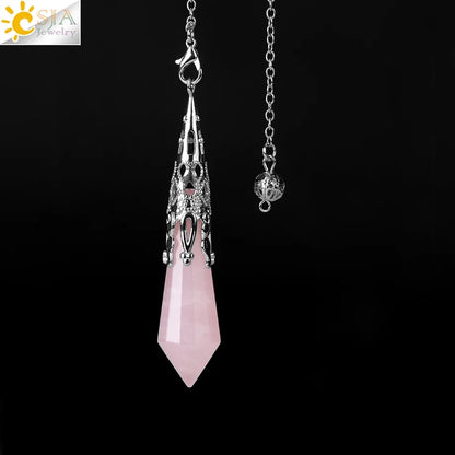 CSJA Natural Stone Crystal Pendulum for Dowsing Antique Pendant Amulet Crystals Divination Pink Quartz Pendulums Pendules G891
