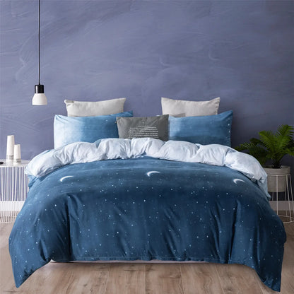 3pcs Set Blue Starry Sky Duvet Cover Bedding Set Double Bed Duvet Cover Twin King Size Bed Constellation Pattern Bed Sheet Set