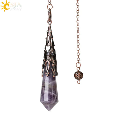 CSJA Natural Stone Crystal Pendulum for Dowsing Antique Pendant Amulet Crystals Divination Pink Quartz Pendulums Pendules G891