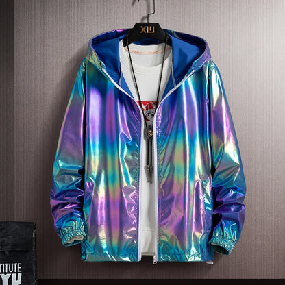Women Basic Jackets Summer 2026 Colorful Reflective Oversize Thin Windbreaker Women Hooded Jackets Coat Zipper Woman veste femme