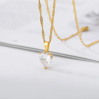 Heart Necklaces For Women Stainless Steel Gold Plated Chain Zircon Heart Pendant Choker Necklace Wedding Boho Jewelry Gift Femme