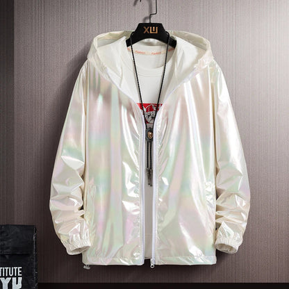 Women Basic Jackets Summer 2026 Colorful Reflective Oversize Thin Windbreaker Women Hooded Jackets Coat Zipper Woman veste femme