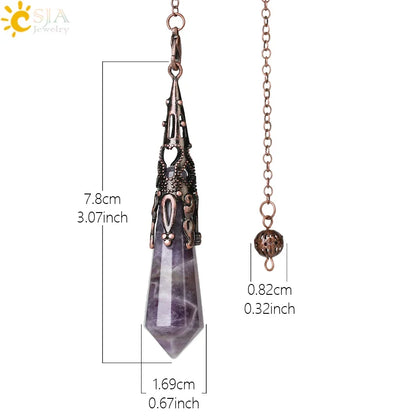 CSJA Natural Stone Crystal Pendulum for Dowsing Antique Pendant Amulet Crystals Divination Pink Quartz Pendulums Pendules G891