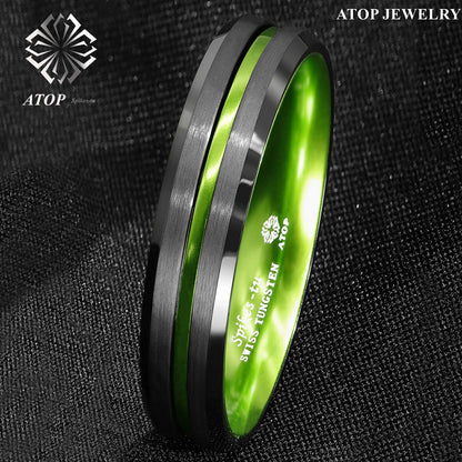 8/6mm Black Tungsten Carbide Green Line Wedding Band Ring ATOP Men's Jewelry