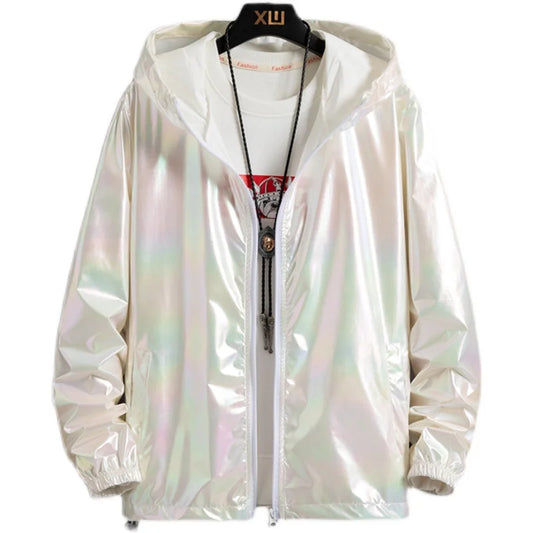 Women Basic Jackets Summer 2026 Colorful Reflective Oversize Thin Windbreaker Women Hooded Jackets Coat Zipper Woman veste femme