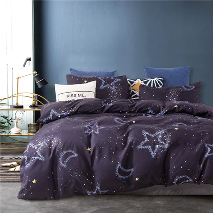 3pcs Set Blue Starry Sky Duvet Cover Bedding Set Double Bed Duvet Cover Twin King Size Bed Constellation Pattern Bed Sheet Set