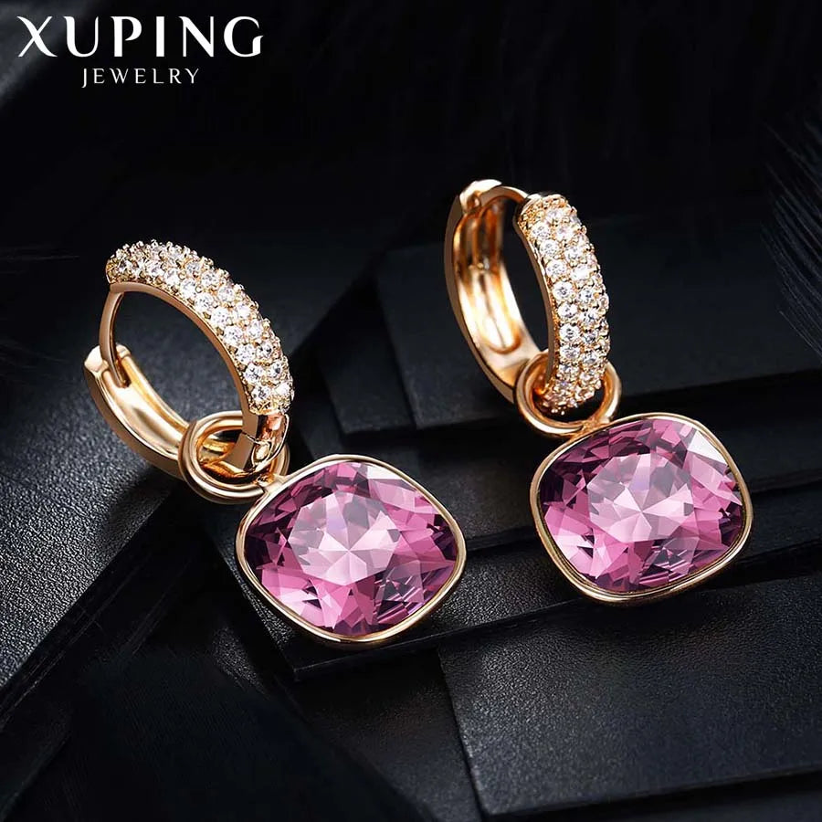 Xuping Jewelry Charm Square Shaped Luxury Exquisite Gold Color Plated Crystal Earring for Women Gift A00606258