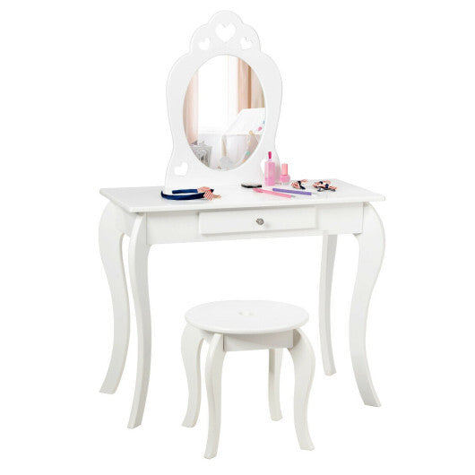 Kids Princess Makeup Dressing Play Table Set with Mirror -Pink