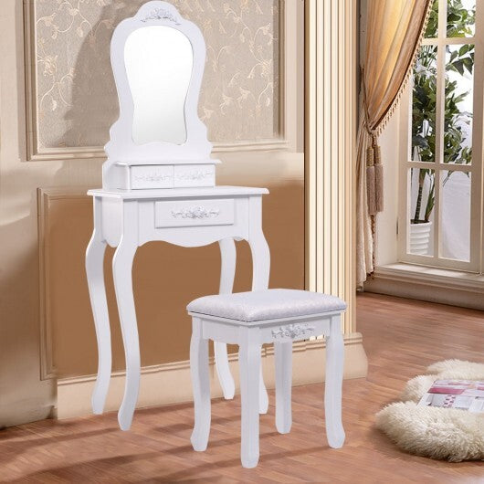 Makeup Dressing Table and Bench 3 Drawers and Cushioned Stool for Girls-White