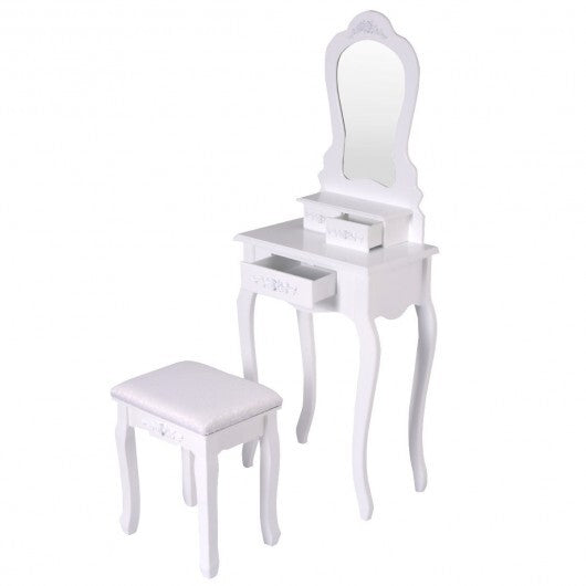 Makeup Dressing Table and Bench 3 Drawers and Cushioned Stool for Girls-White