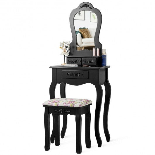 Makeup Dressing Table and Bench 3 Drawers and Cushioned Stool for Girls-White