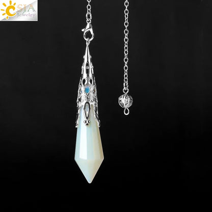 CSJA Natural Stone Crystal Pendulum for Dowsing Antique Pendant Amulet Crystals Divination Pink Quartz Pendulums Pendules G891