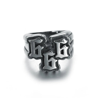 Men's Punk Stainless Steel Digital 666 Ring Titanium Steel Ring Jewelry