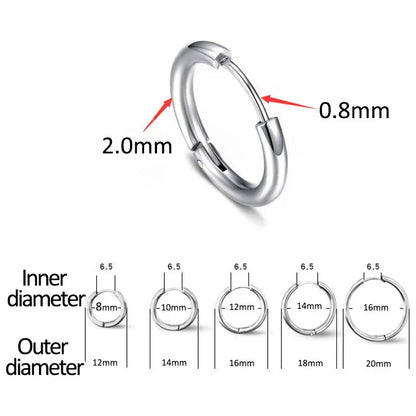 1 Pair Women/Man Stainless Steel Small Hoops Earring Piercing Ear Cartilage Tragus Simple Thin Circle Anti-allergic Ear Buckle