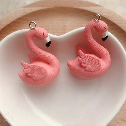 10pcs/pack Flamingo Resin Charms Craft Plastic Charms Earring Keychain DIY Jewelry Making 25x35mm