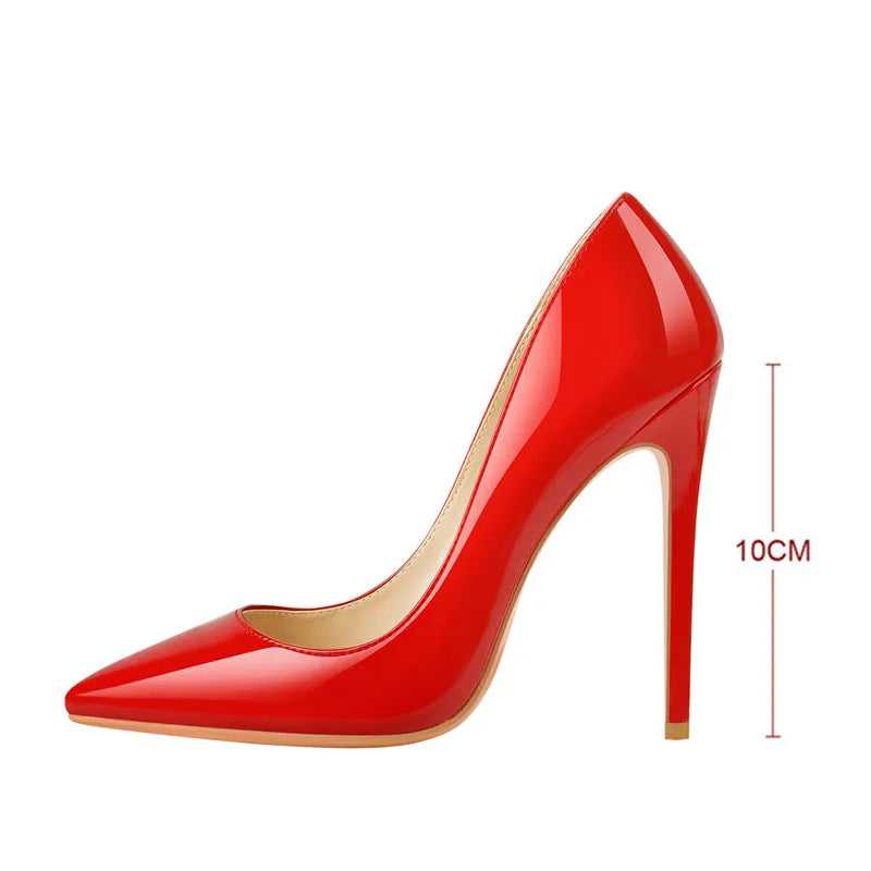 Onlymaker Women Pumps Pointed Toe Slip-On Thin Heels Patent Leather Party Wedding Office Lady Big Size Shoes