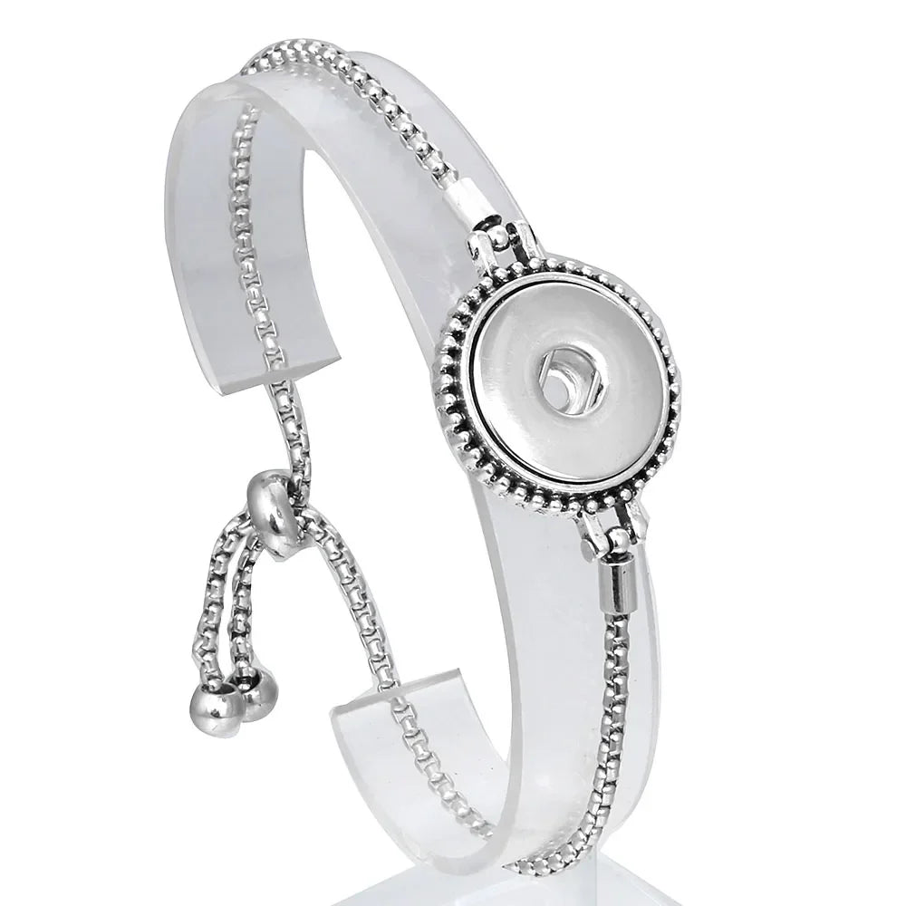 Snap Jewelry Adjustable Snap Buttons Bracelets 18mm Metal Button Charms Chain Bracelets For Women DIY Jewelry