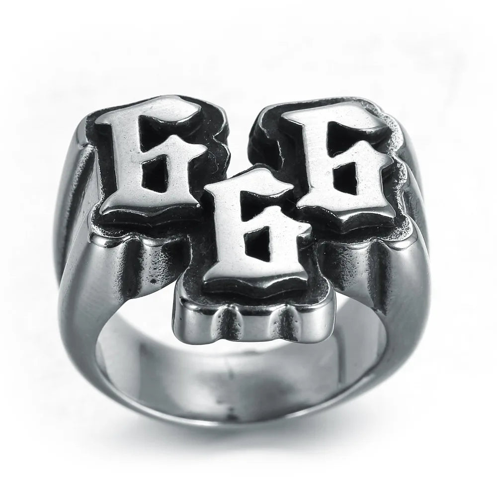 Men's Punk Stainless Steel Digital 666 Ring Titanium Steel Ring Jewelry