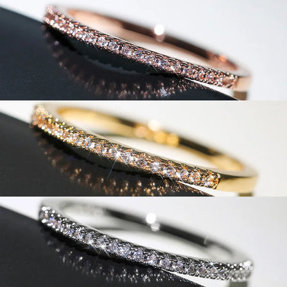 Huitan 3 Colors Simple Band Women Rings Shiny Cubic Zirconia Delicate Anniversary Gift Accessories Hot Sale Fashion Jewelry