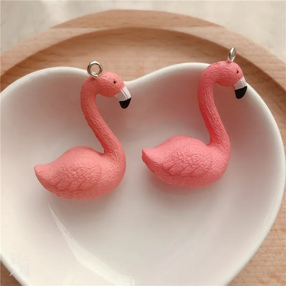10pcs/pack Flamingo Resin Charms Craft Plastic Charms Earring Keychain DIY Jewelry Making 25x35mm