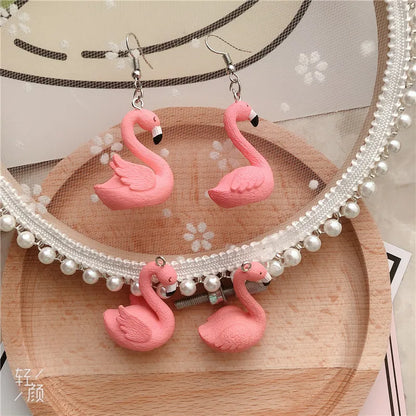 10pcs/pack Flamingo Resin Charms Craft Plastic Charms Earring Keychain DIY Jewelry Making 25x35mm