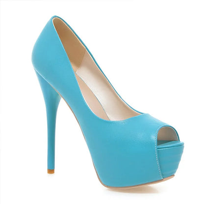 2022 Spring New Super High Heel Fish Mouth Single Shoes Waterproof Platform Comfortable Women's Thin Heel Model Walk Show Pumps