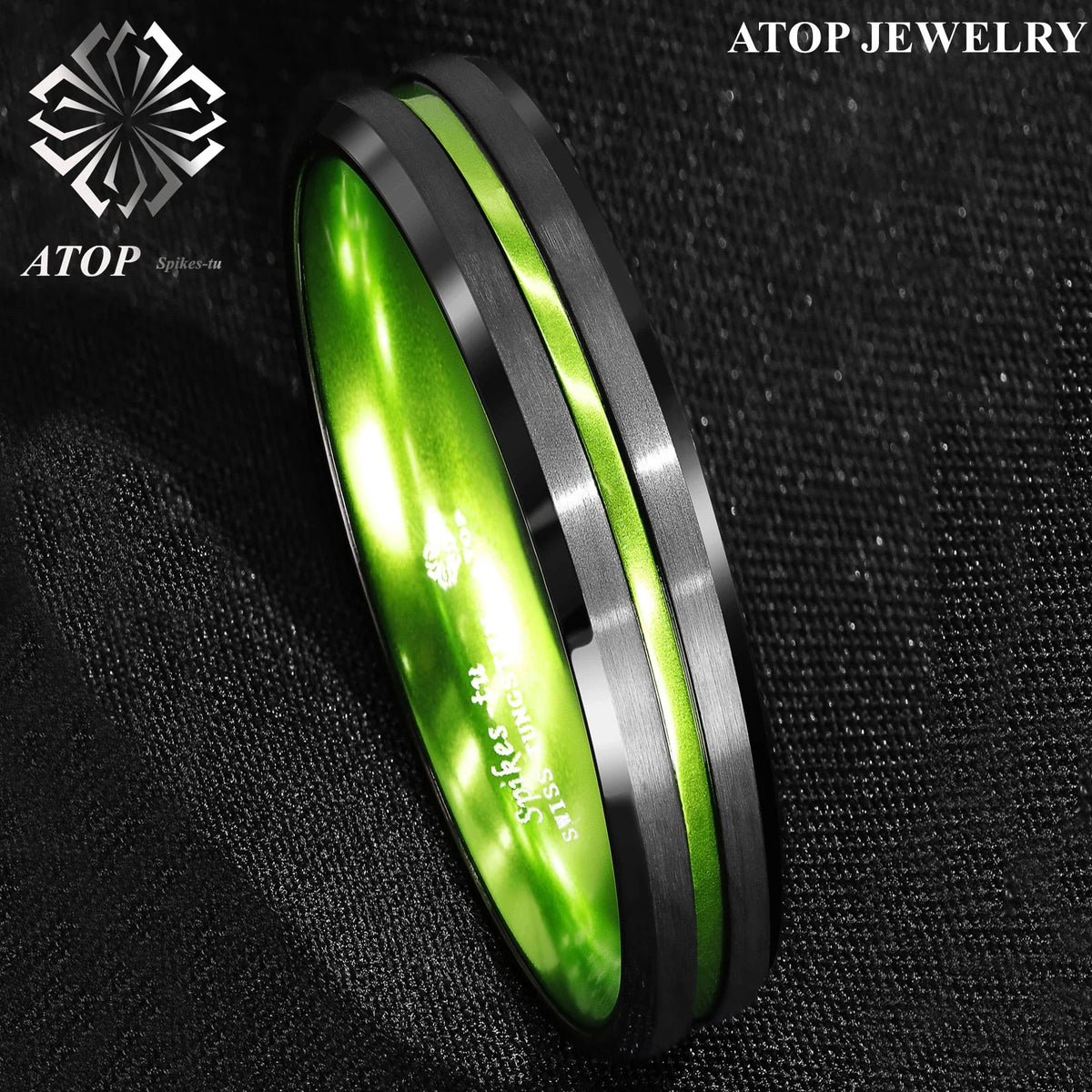 8/6mm Black Tungsten Carbide Green Line Wedding Band Ring ATOP Men's Jewelry