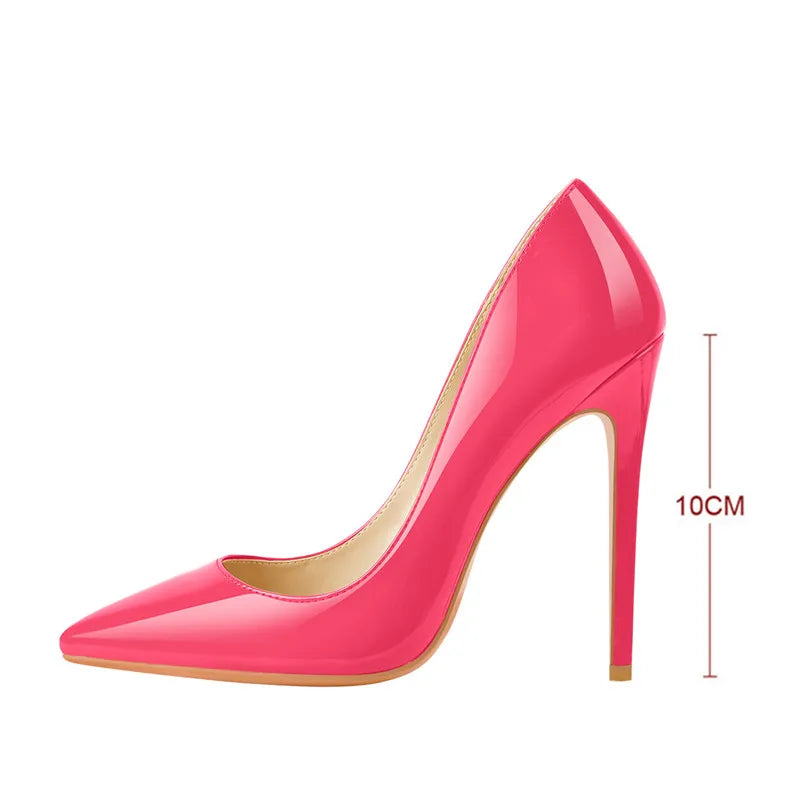 Onlymaker Women Pumps Pointed Toe Slip-On Thin Heels Patent Leather Party Wedding Office Lady Big Size Shoes