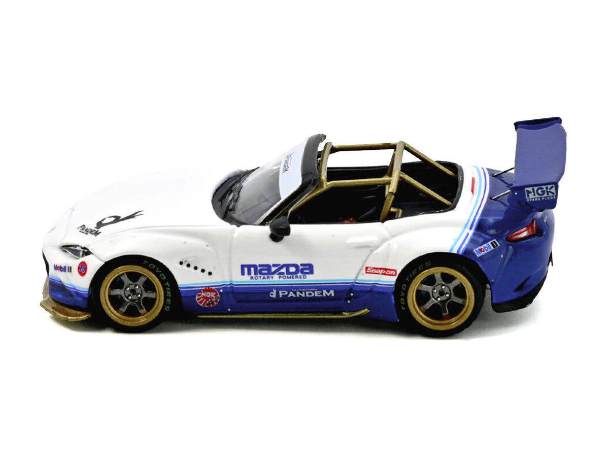 Mazda MX-5 ND Miata "Pandem Rocket Bunny" V1.0 White and Blue 1/64 Diecast Model Car by Inno Models