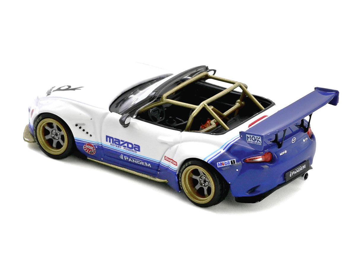 Mazda MX-5 ND Miata "Pandem Rocket Bunny" V1.0 White and Blue 1/64 Diecast Model Car by Inno Models