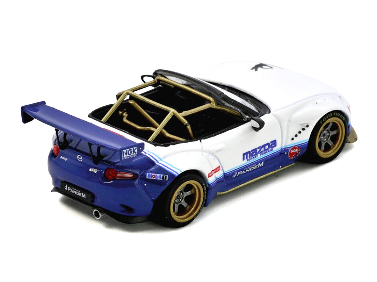 Mazda MX-5 ND Miata "Pandem Rocket Bunny" V1.0 White and Blue 1/64 Diecast Model Car by Inno Models