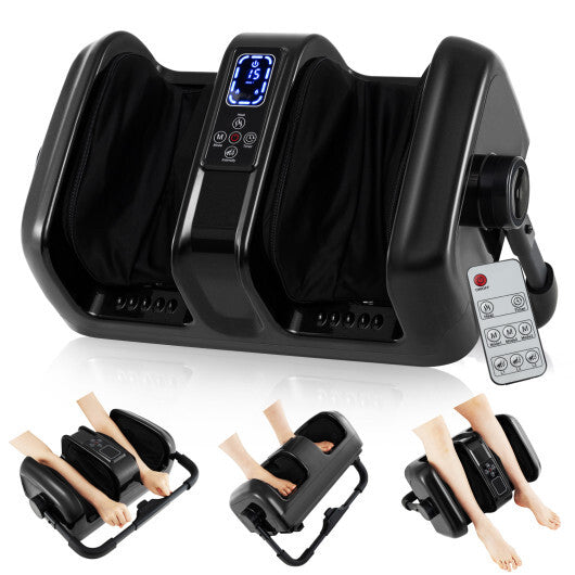 Foot and Calf Massager with Heat Shiatsu Deep Kneading Rolling Smart Electric Leg Massager-Gray