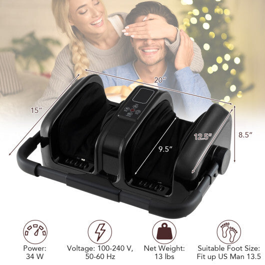 Foot and Calf Massager with Heat Shiatsu Deep Kneading Rolling Smart Electric Leg Massager-Gray
