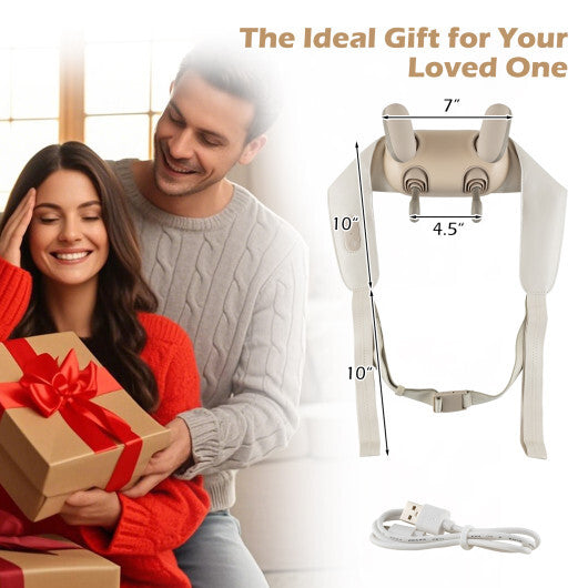 Neck Shoulder Massager with 2 Heat Levels for Pain Relief-Beige