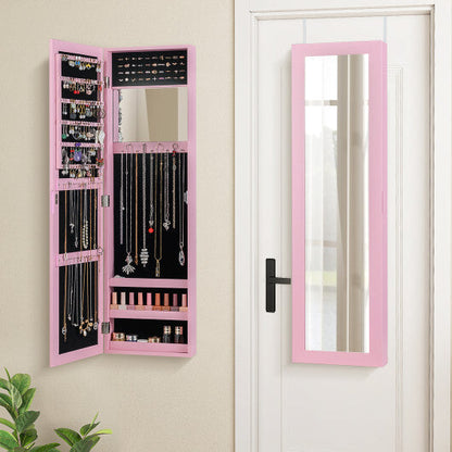 Full Length Mirror Jewelry Cabinet with Ring Slots and Necklace Hooks-Rustic Brown