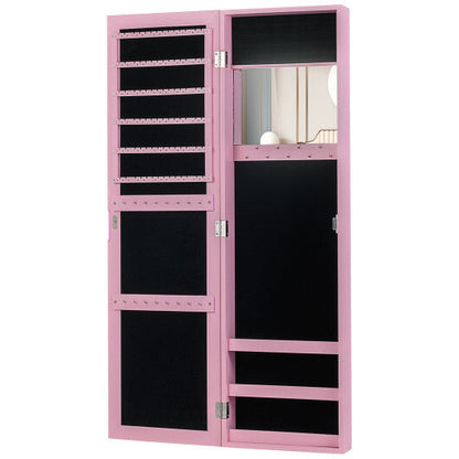 Full Length Mirror Jewelry Cabinet with Ring Slots and Necklace Hooks-Rustic Brown