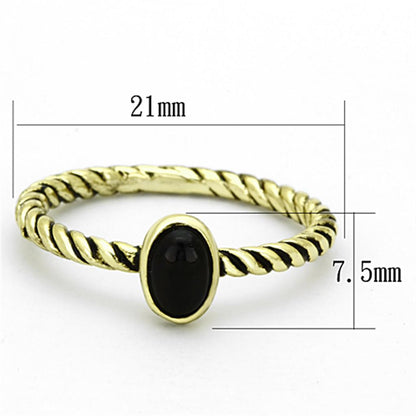 LO3063 - Gold Brass Ring with Synthetic Onyx in Jet