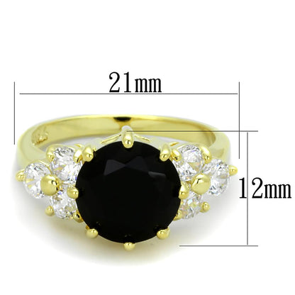 LO3386 - Gold Brass Ring with Synthetic Synthetic Glass in Jet