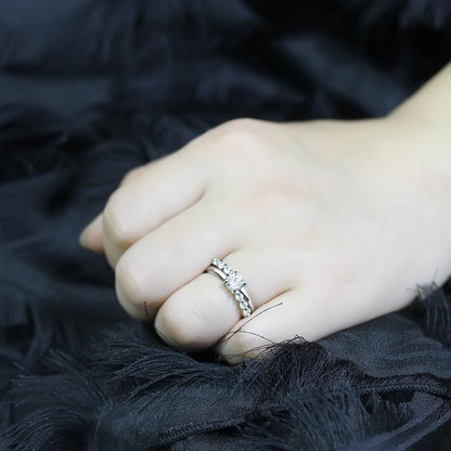 LO4713 - Rhodium Brass Ring with AAA Grade CZ  in Clear