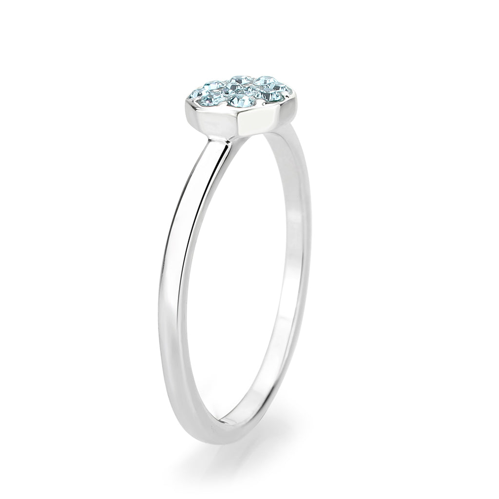 LO4764 - Rhodium Brass Ring with Top Grade Crystal in SeaBlue