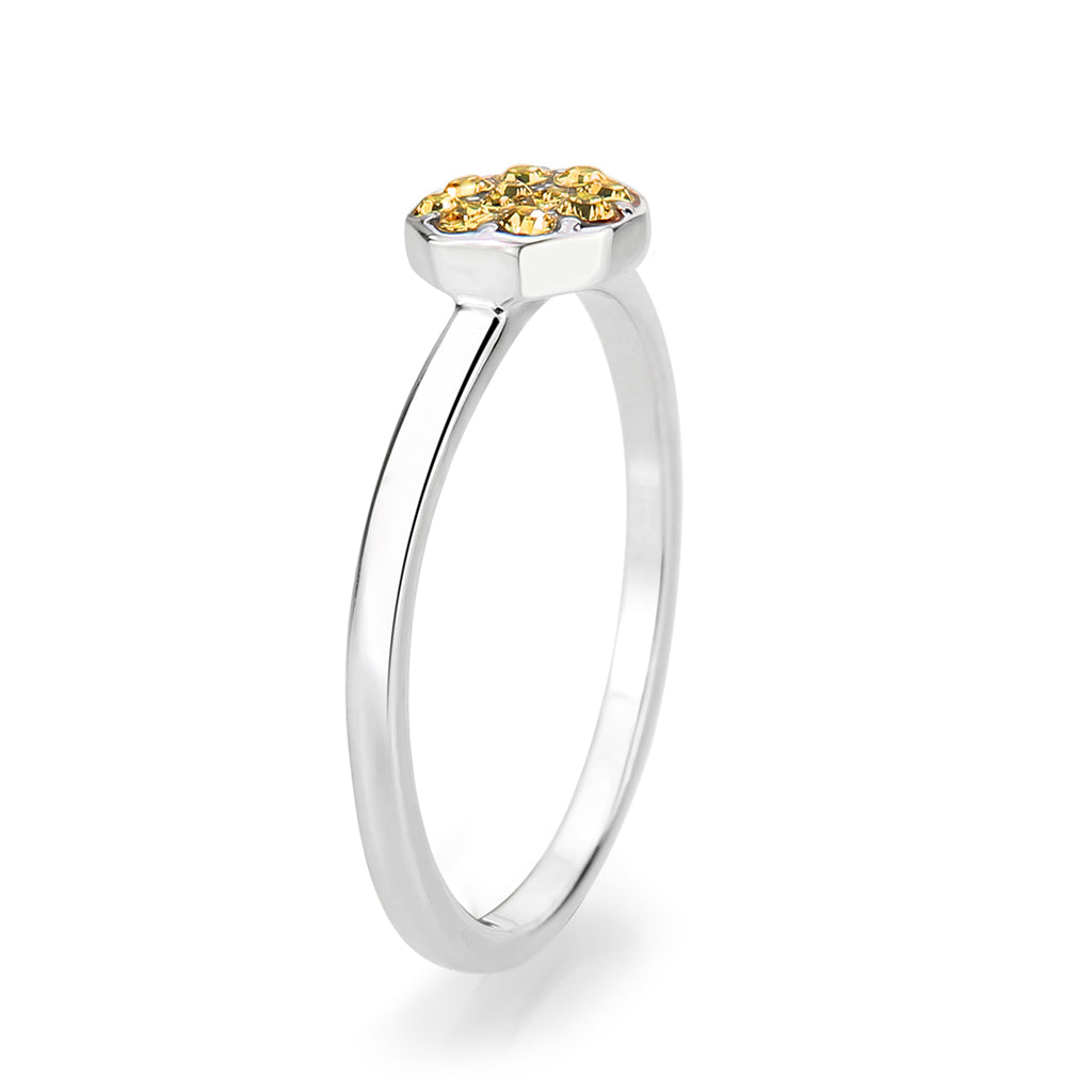 LO4770 - Rhodium Brass Ring with Top Grade Crystal in Topaz