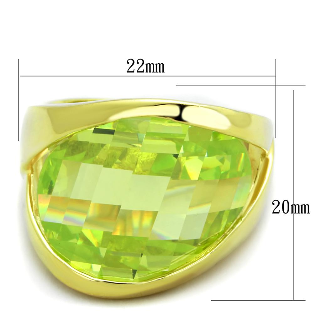 LOS823 - Gold 925 Sterling Silver Ring with Synthetic Synthetic Glass in Apple Green color