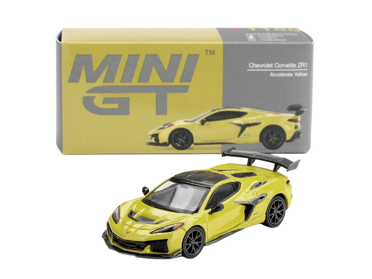 Chevrolet Corvette ZR1 Accelerate Yellow with Carbon Top Limited Edition 1/64 Diecast Model Car by Mini GT