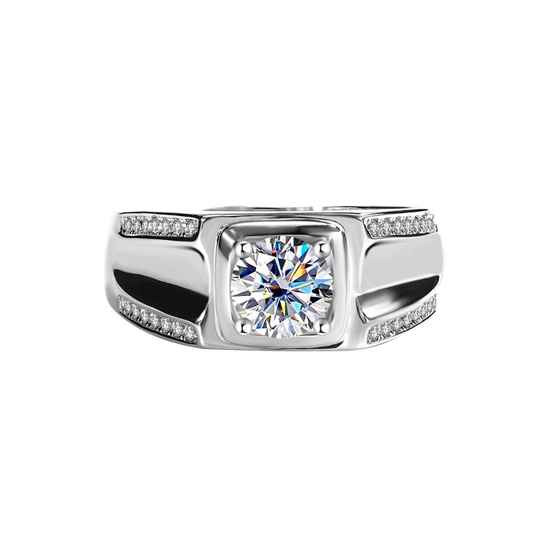 S925 Sterling Silver Moissanite Men's Ring 1 Karat Double-row Micro-inlaid